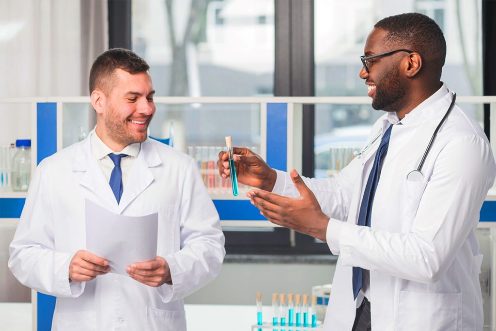 doctors checking vials