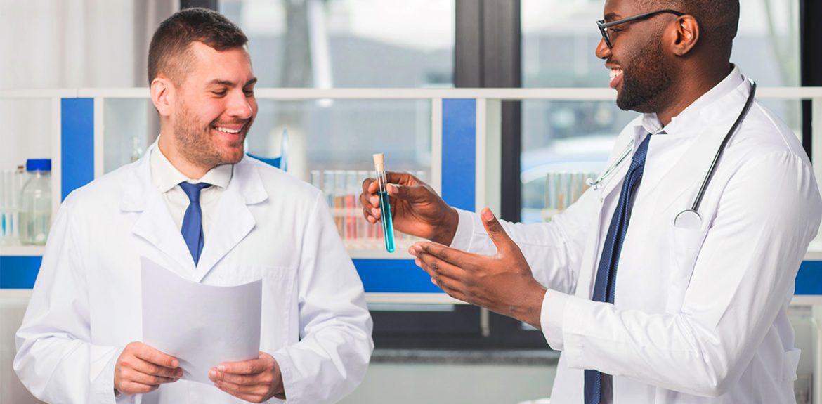 doctors checking vials