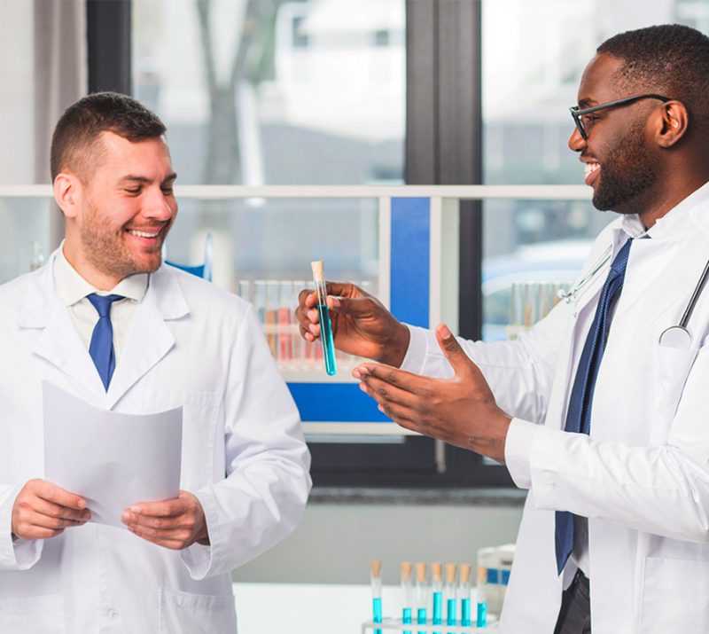 doctors checking vials